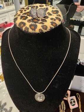 Beautiful floating vintage pave crystal bezel pendant C motif set